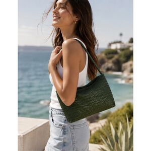 NWT Madewell The Signature Woven Shoulder Bag coastal quiet luxury green $158